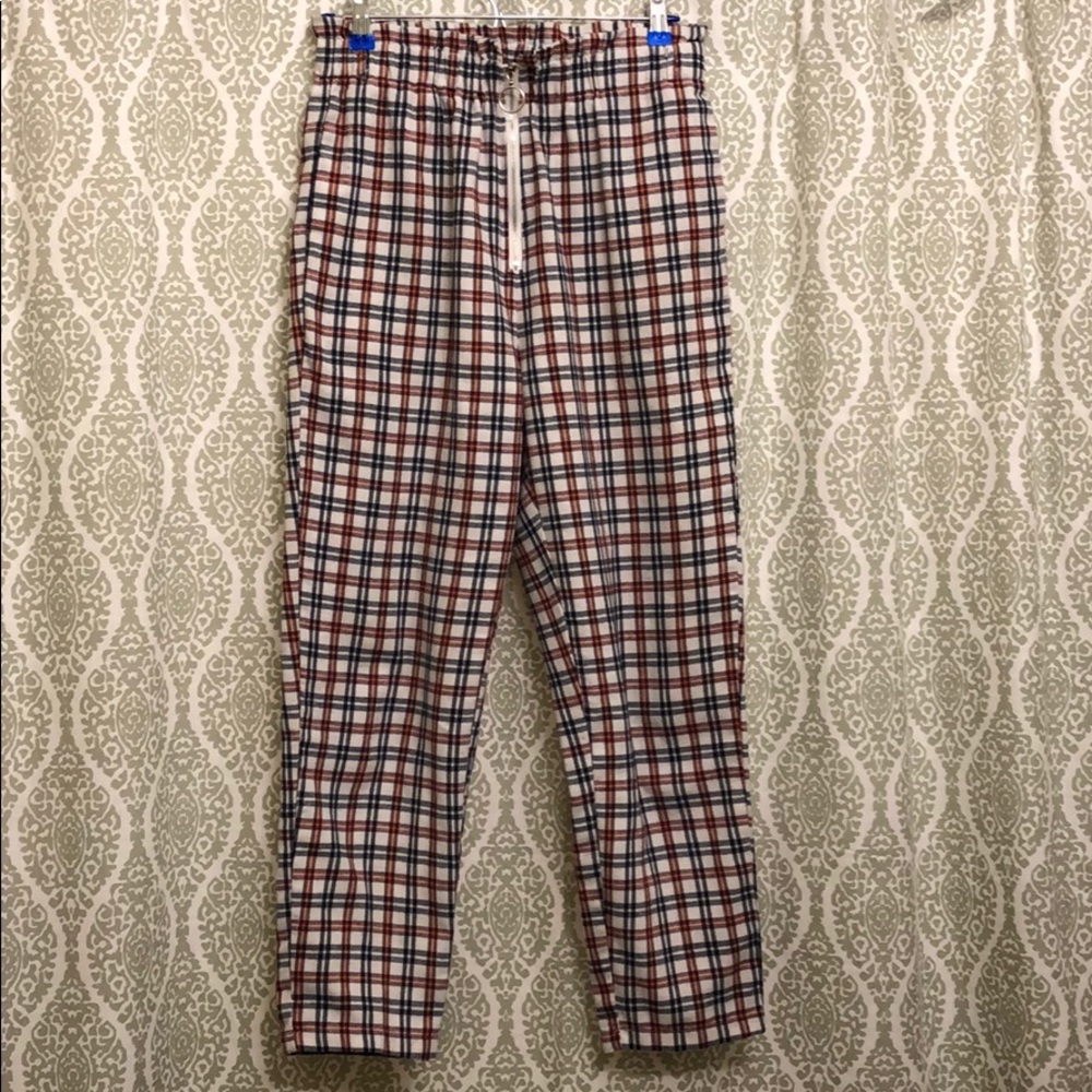 SHEIN plaid o-ring zip pants